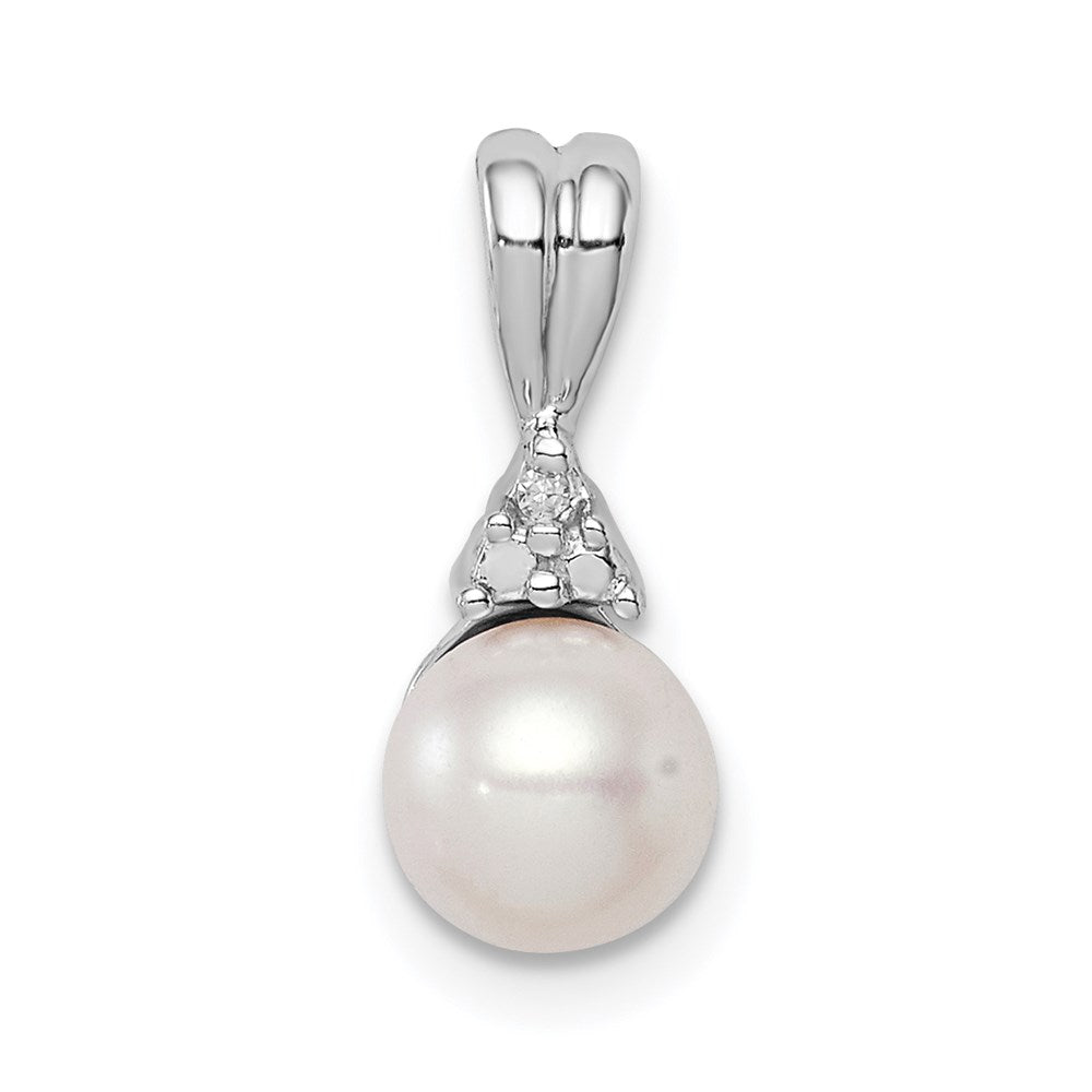 Sterling Silver Rhod Plated Diamond and FW Cultured Pearl Pendant, 0.006 ct, 14 x 6 mm