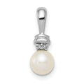 Sterling Silver Rhod Plated Diamond and FW Cultured Pearl Pendant, 0.011 ct, 15 x 6 mm