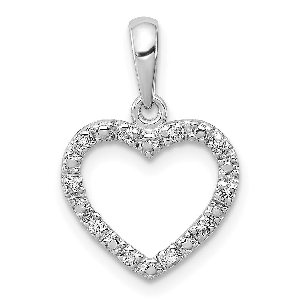 Sterling Silver Rhodium Plated Diamond Heart Pendant, 0.05 ct, 19 x 13 mm