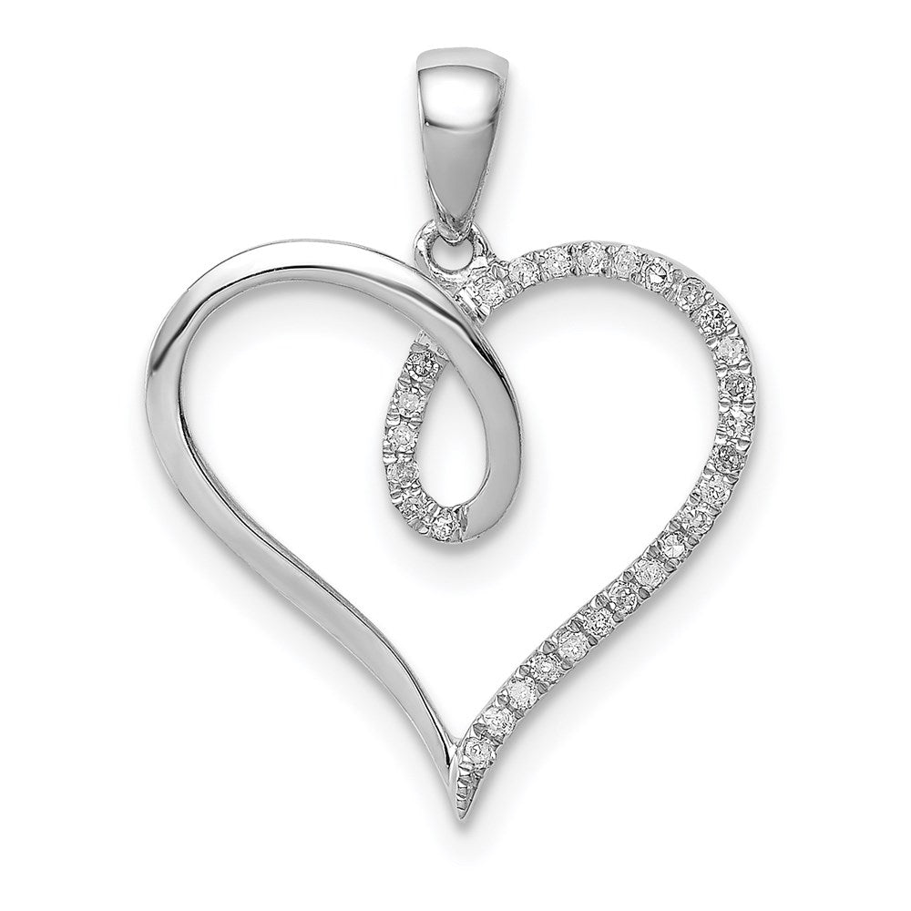 Sterling Silver Rhodium Diam. Heart Pendant, 0.087 ct, 22 x 18 mm