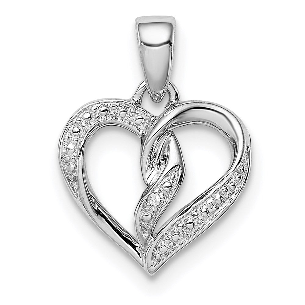 Sterling Silver Rhodium-Plated Diamond Heart Pendant, 0.005 ct, 17 x 12 mm