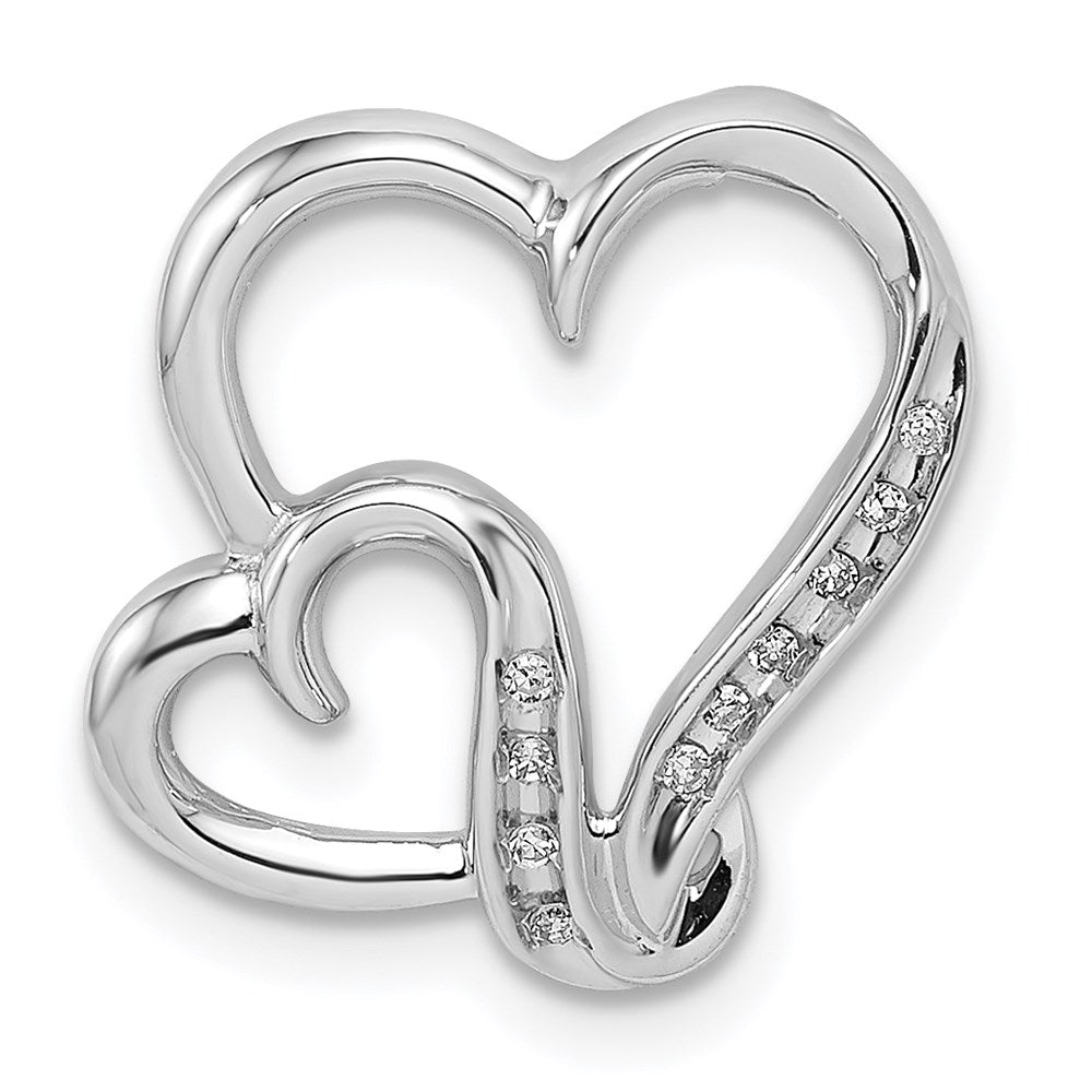 Sterling Silver Rhodium Plated Diamond Double Heart Pendant, 0.03 ct, 16 x 16 mm