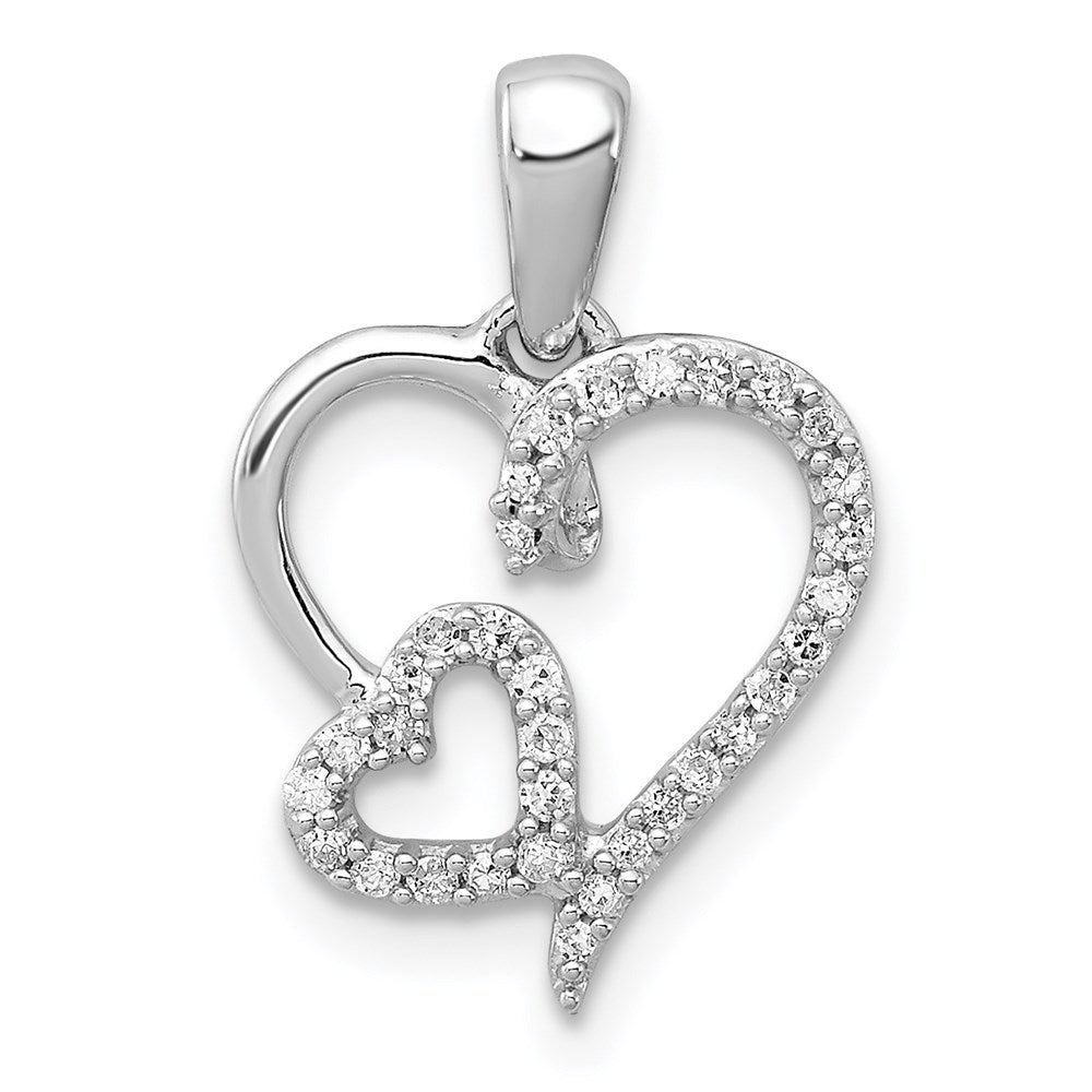 Sterling Silver Rhodium 0.12ct Diam. Double Heart Pendant, 0.13 ct, 19 x 12 mm
