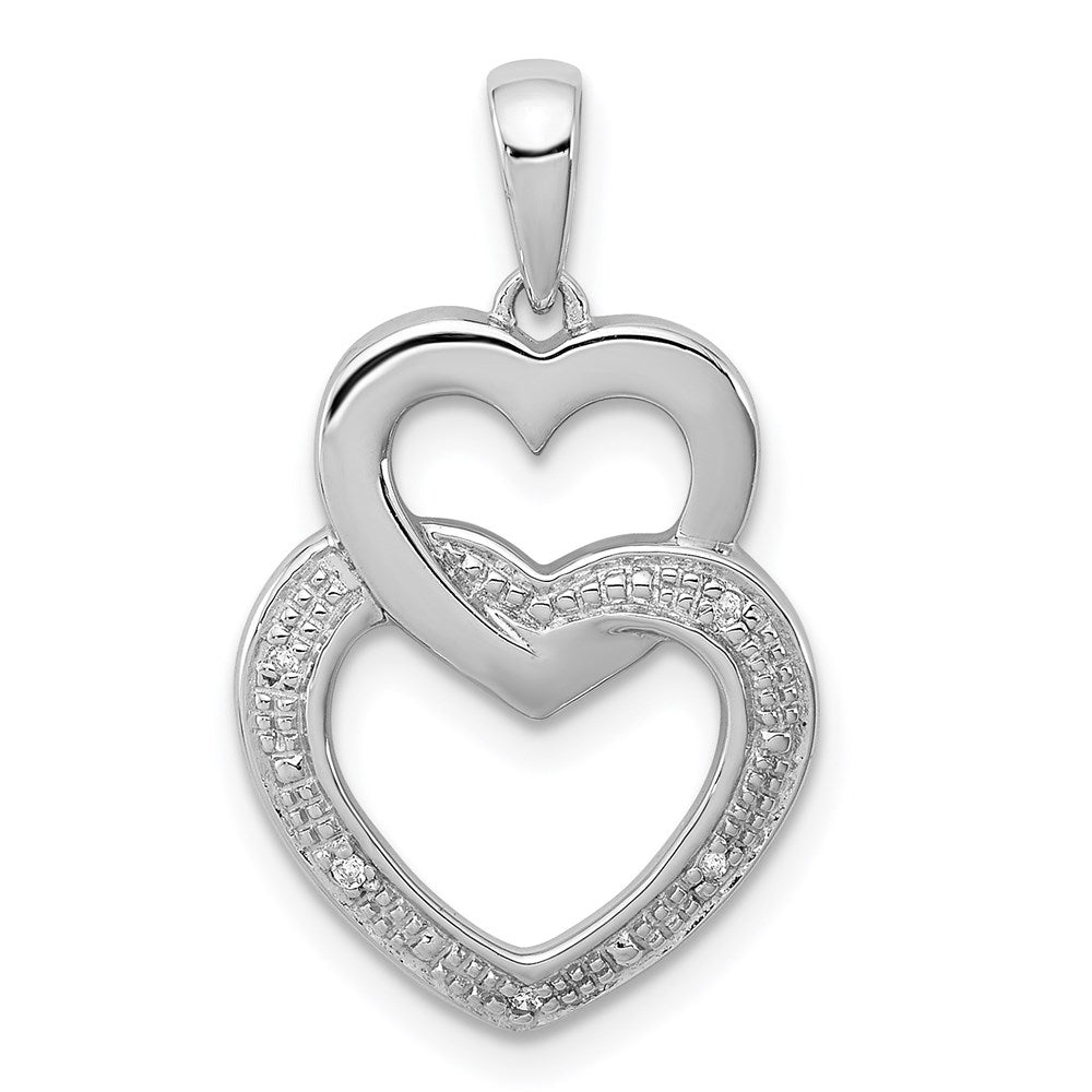 Sterling Silver Rhodium Plated Diamond Double Heart Pendant, 0.018 ct, 24 x 15 mm