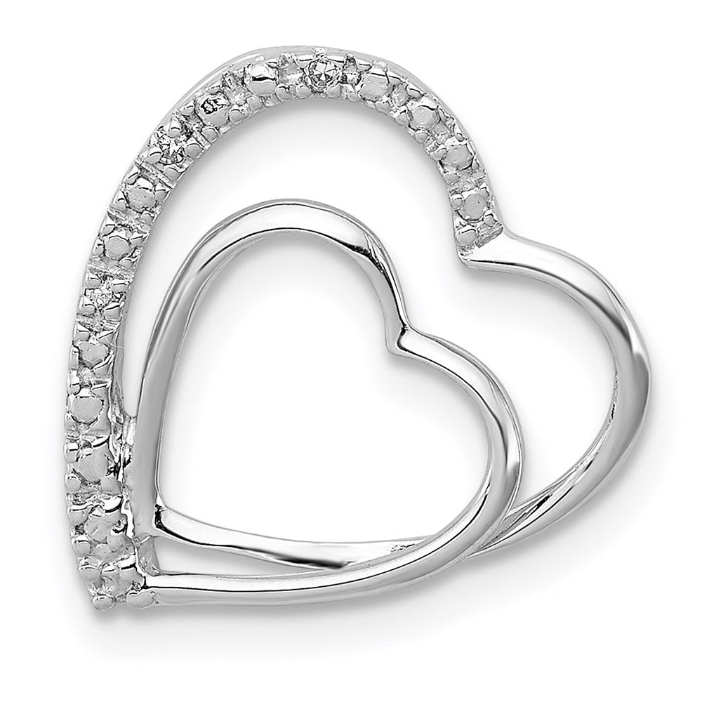 Sterling Silver Rhodium Plated Diamond Double Heart Pendant, 0.01 ct, 16 x 16 mm
