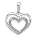 Sterling Silver Rhodium Plated Diamond Double Heart Pendant, 0.009 ct, 22 x 18 mm