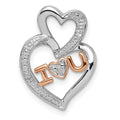 Sterling Silver Rhodium Diam.s Rose Gold Plated I HEART U Pendant, 0.009 ct, 20 x 15 mm