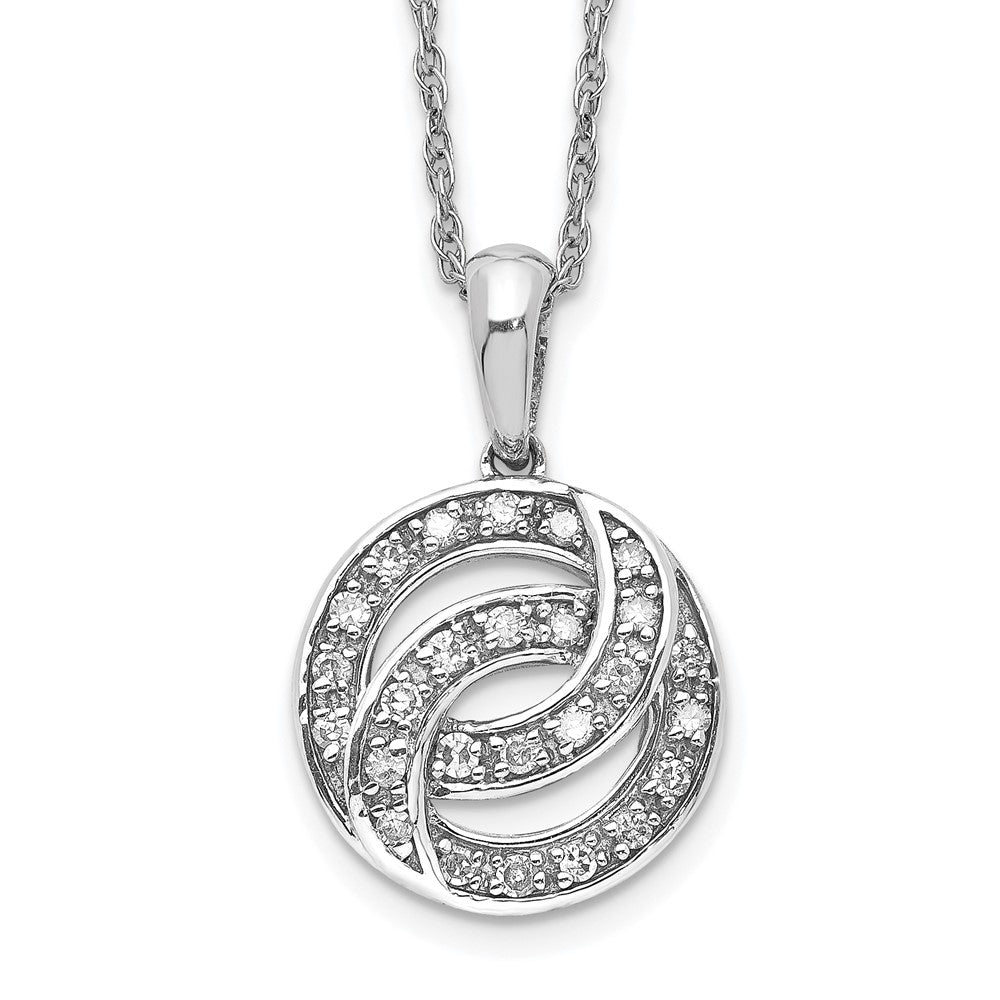 Sterling Silver Rhodium Plated Diamond Circle Necklace, 0.078 ct, 18 x 11 mm