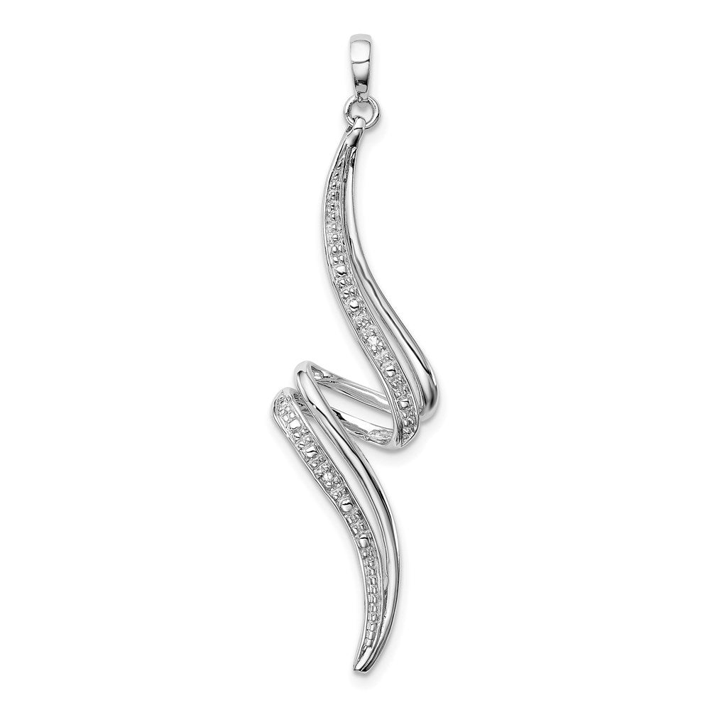 Sterling Silver Rhodium Plated Diamond Swirl Pendant, 0.01 ct, 50 x 16 mm