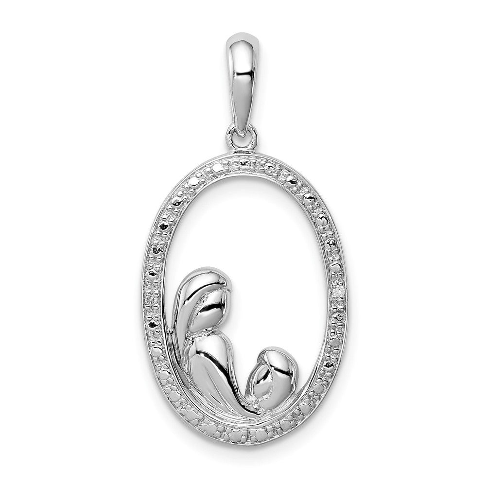 Sterling Silver Rhodium Plated Diamond Mother and Child Pendant, 0.01 ct, 22 x 15 mm