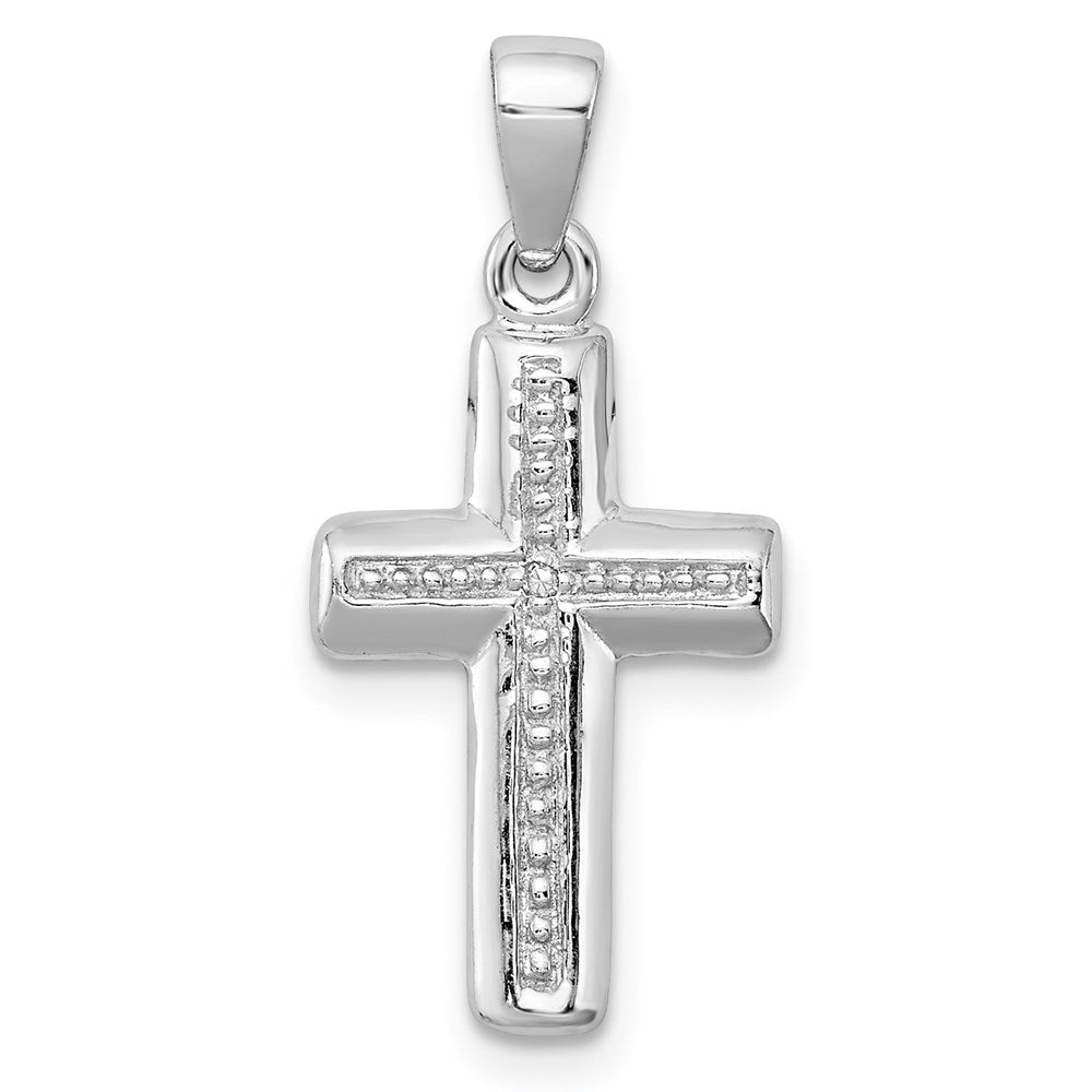 Sterling Silver Rhodium Plated Diamond Cross Pendant, 0.003 ct, 25 x 12 mm