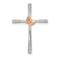 Sterling Silver Rh-pltd/14k Rose Gold Butterfly Diamond Cross Pendant, 0.06 ct, 28 x 19 mm