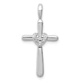 Sterling Silver Rhodium & Diam. Cross with Heart Pendant, 0.009 ct, 29 x 15 mm