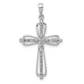 Sterling Silver Rhodium Plated Diamond Cross Pendant, 0.055 ct, 32.5 x 18 mm