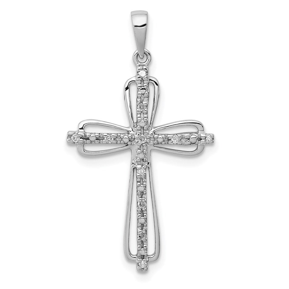 Sterling Silver Rhodium Plated Diamond Cross Pendant, 0.055 ct, 32.5 x 18 mm
