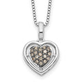 White Night Sterling Silver Rhodium-plated Champagne Diamond Heart 18 Inch Necklace with 2 Inch Extender, 0.261 ct, 18 x 13 mm