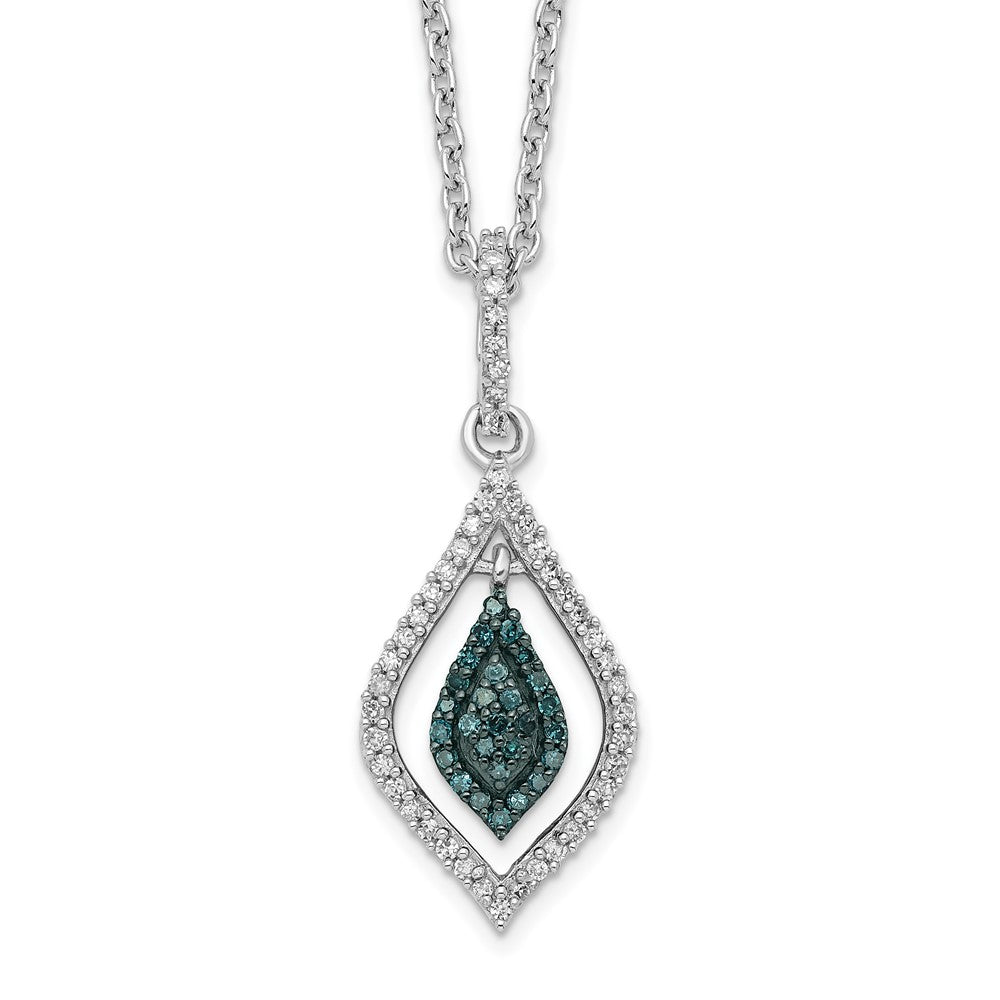 White Night Sterling Silver Rhodium-plated Blue and White Diamond 18 inch Necklace with 2 Inch Extender, 0.219 ct, 18 x 10 mm