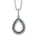 White Night Sterling Silver Rhodium-plated Blue and White Diamond Teardrop 18 Inch Necklace with 2 Inch Extender, 0.366 ct, 18 x 14.5 mm