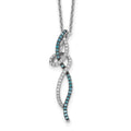 White Night Sterling Silver Rhodium-plated Swirl White and Blue Diamond 18 inch Necklace with 2 Inch Extender, 0.285 ct, 18 x 9 mm