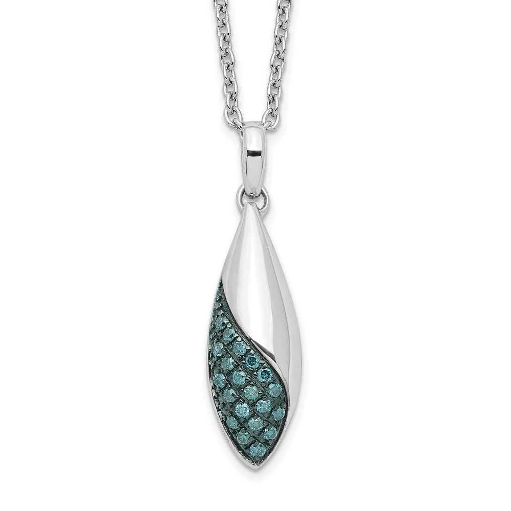 White Night Sterling Silver Rhodium-plated Blue Diamond 18 inch Necklace with 2 Inch Extender, 0.12 ct, 18 x 7 mm