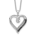 White Night Sterling Silver Rhodium-plated Black and White Diamond Heart 18 Inch Necklace with 2 Inch Extender, 0.108 ct, 18 x 19 mm