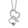 White Night Sterling Silver Rhodium-plated Black and White Diamond Double Heart 18 Inch Necklace with 2 Inch Extender, 0.249 ct, 18 x 13 mm