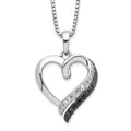 White Night Sterling Silver Rhodium-plated Black and White Diamond Heart Necklace with 2 Inch Extender, 0.198 ct, 18 x 19 mm