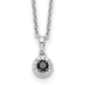 White Night Sterling Silver Rhodium-plated Black and White Diamond Circle Pendant 18 Inch Necklace with 2 Inch Extender, 0.189 ct, 18 x 6 mm