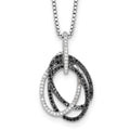 White Night Sterling Silver Rhodium-plated Black and White Diamond Triple Oval 18 Inch Necklace with 2 Inch Extender, 0.345 ct, 18 x 13 mm