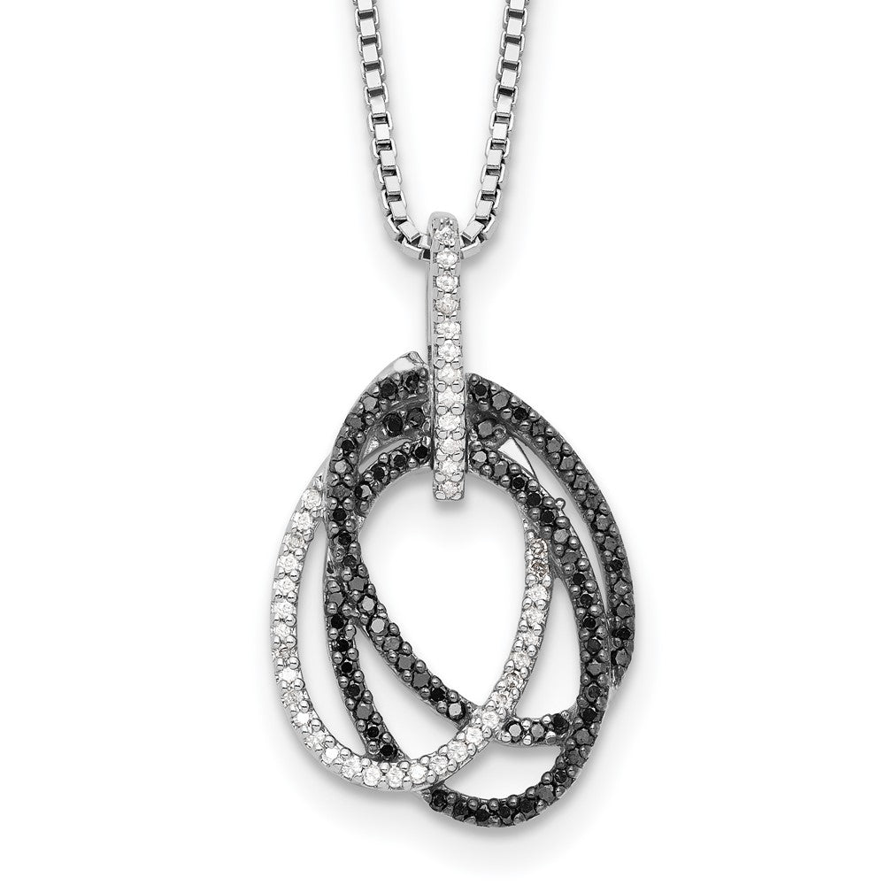 White Night Sterling Silver Rhodium-plated Black and White Diamond Triple Oval 18 Inch Necklace with 2 Inch Extender, 0.345 ct, 18 x 13 mm