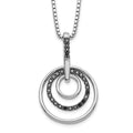White Night Sterling Silver Rhodium-plated Black Diamond Circle 18 Inch Necklace with 2 Inch Extender, 0.164 ct, 18 x 16 mm