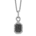 White Night Sterling Silver Rhodium-plated Black and White Diamond Rectangle Pendant 18 Inch Necklace with 2 Inch Extender, 0.231 ct, 18 x 8.25 mm