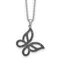 White Night Sterling Silver Rhodium-plated Black Diamond Butterfly 18 Inch Necklace with 2 Inch Extender, 0.05 ct, 18 x 20.25 mm