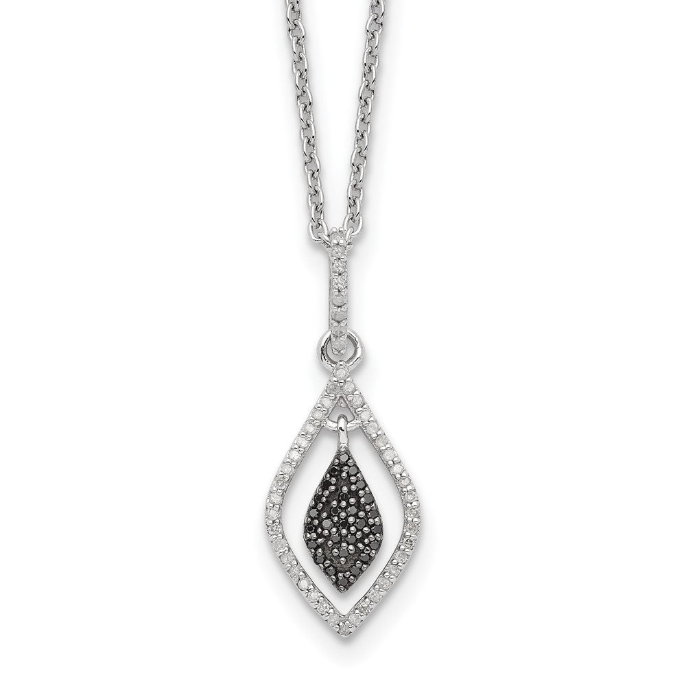 White Night Sterling Silver Rhodium-plated Black and White Diamond 18 Inch Necklace with 2 Inch Extender, 0.219 ct, 18 x 10.5 mm