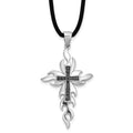 White Night Sterling Silver Rhodium-plated Black Diamond Cross 18 Inch Rubber Cord Necklace, 0.048 ct, 18 mm