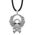 White Night Sterling Silver Rhodium-plated Black and White Diamond Skull 18 Inch Rubber Cord Necklace, 0.264 ct, 18 mm