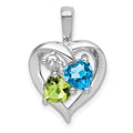 Sterling Silver Rhodium-plated Blue Topaz Peridot Diamond Pendant, 0.87 ct, 22 x 14 mm