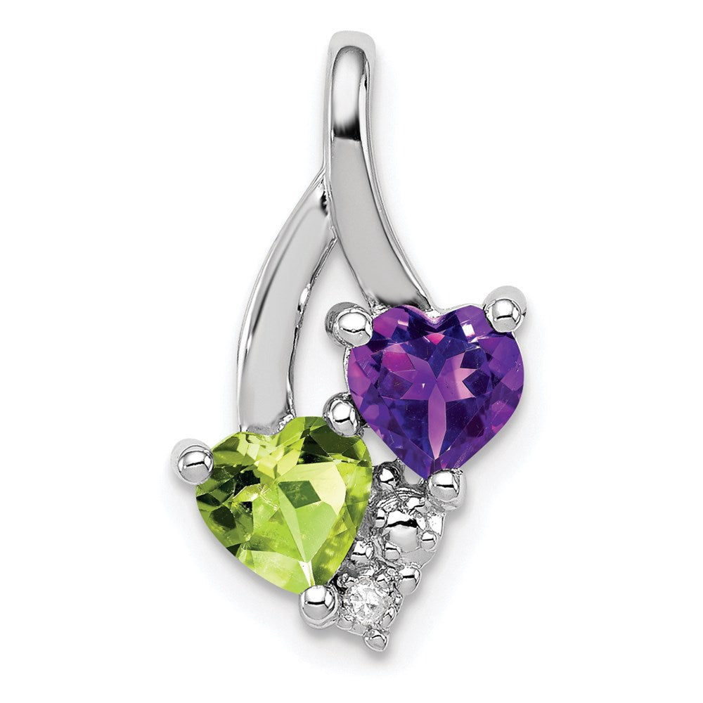 Sterling Silver Rhodium-plated Amethyst & Peridot Diamond Pendant, 0.71 ct, 19 x 11 mm