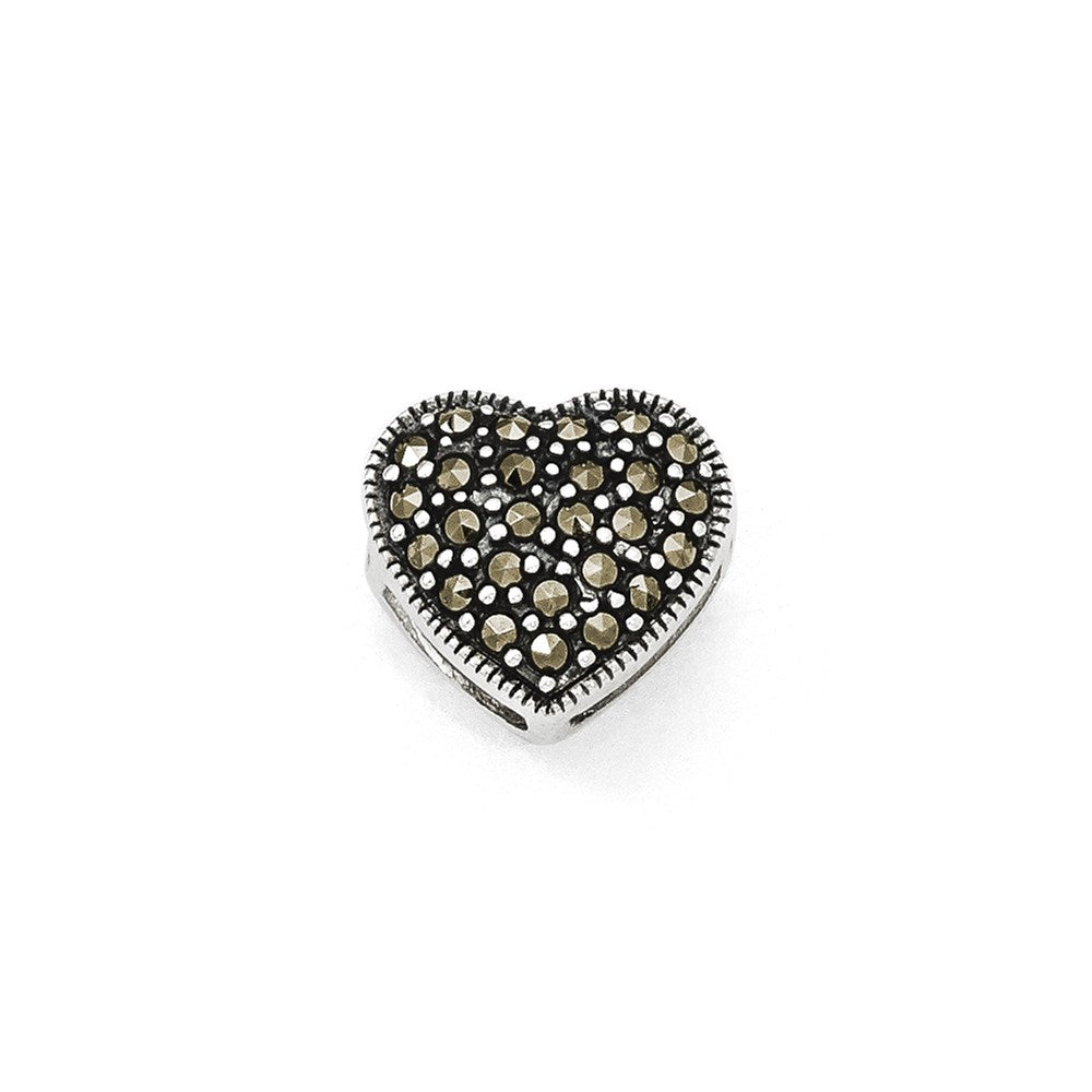 Sterling Silver Marcasite Heart Pendant, 12 x 13 mm