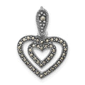Sterling Silver Polished & Antiqued Marcasite Heart Pendant, 23.4 x 16.4 mm