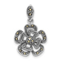 Sterling Silver Polished & Antiqued Marcasite Flower Pendant, 24.9 x 16 mm