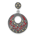 Sterling Silver Antiqued Marcasite & Red Epoxy Circle Slide Pendant, 30 x 19.1 mm