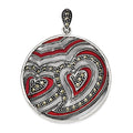 Sterling Silver Marcasite & Red Epoxy Heart Pendant, 31 x 31 mm