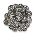 Sterling Silver Antiqued Marcasite Flower Chain Slide Pendant, 26.15 x 27 mm