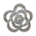 Sterling Silver Antiqued Marcasite Flower Chain Slide Pendant, 27.55 x 28.3 mm