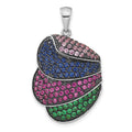 Sterling Silver & Black Rhodium Blue & Green Glass w/ Light & Dark Synthetic Ruby Pendant, 36.1 x 22.15 mm