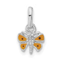 Sterling Silver Child's Rhodium-Plated Yellow Enamel Butterfly Pendant, 14 x 8 mm