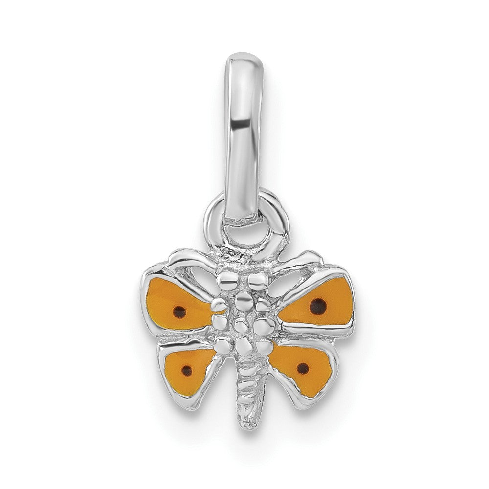 Sterling Silver Child's Rhodium-Plated Yellow Enamel Butterfly Pendant, 14 x 8 mm
