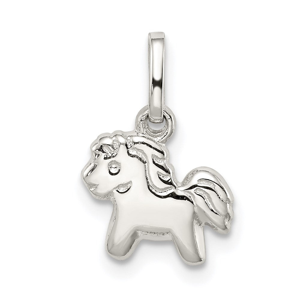 Sterling Silver Rhodium-plated Polished Pony Children's Pendant, 15.36 x 9.77 mm