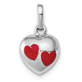 Sterling Silver RH-plated Polished Red Enameled Hearts Children's Pendant, 16 x 9 mm